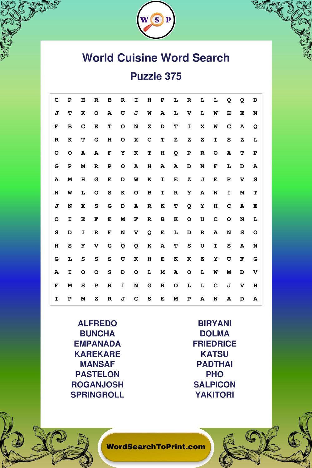 World Cuisine Word Search Puzzle 375