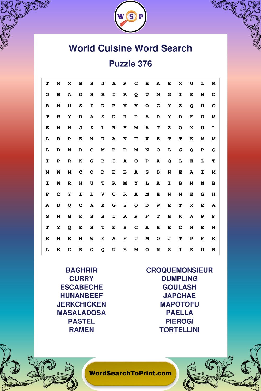 World Cuisine Word Search Puzzle 376