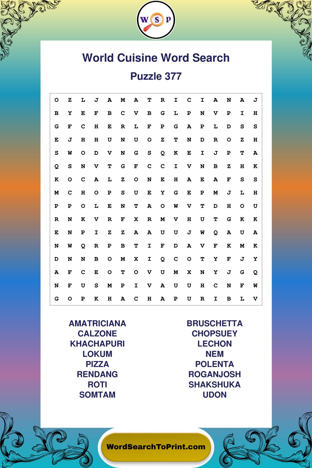 World Cuisine Word Search Puzzle 377