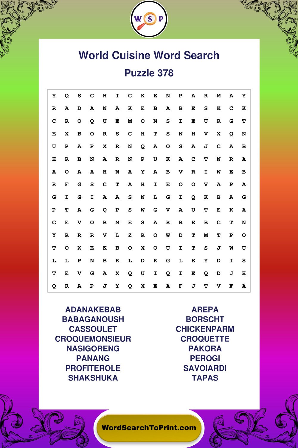 World Cuisine Word Search Puzzle 378