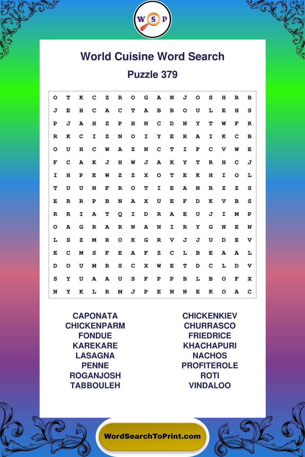 World Cuisine Word Search Puzzle 379