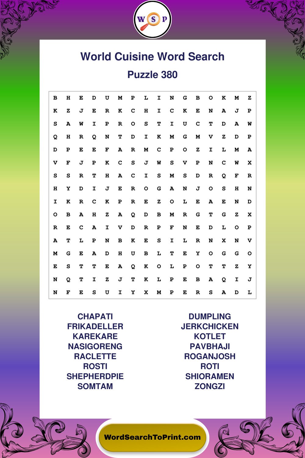 World Cuisine Word Search Puzzle 380