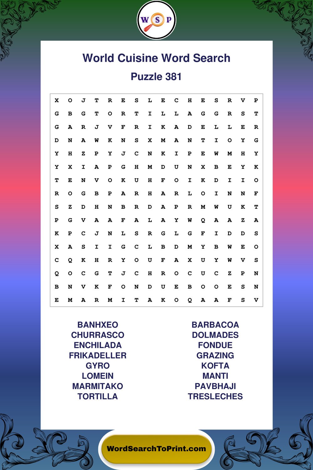 World Cuisine Word Search Puzzle 381