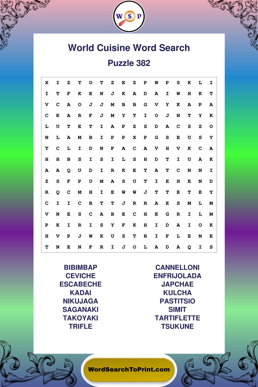 World Cuisine Word Search Puzzle 382