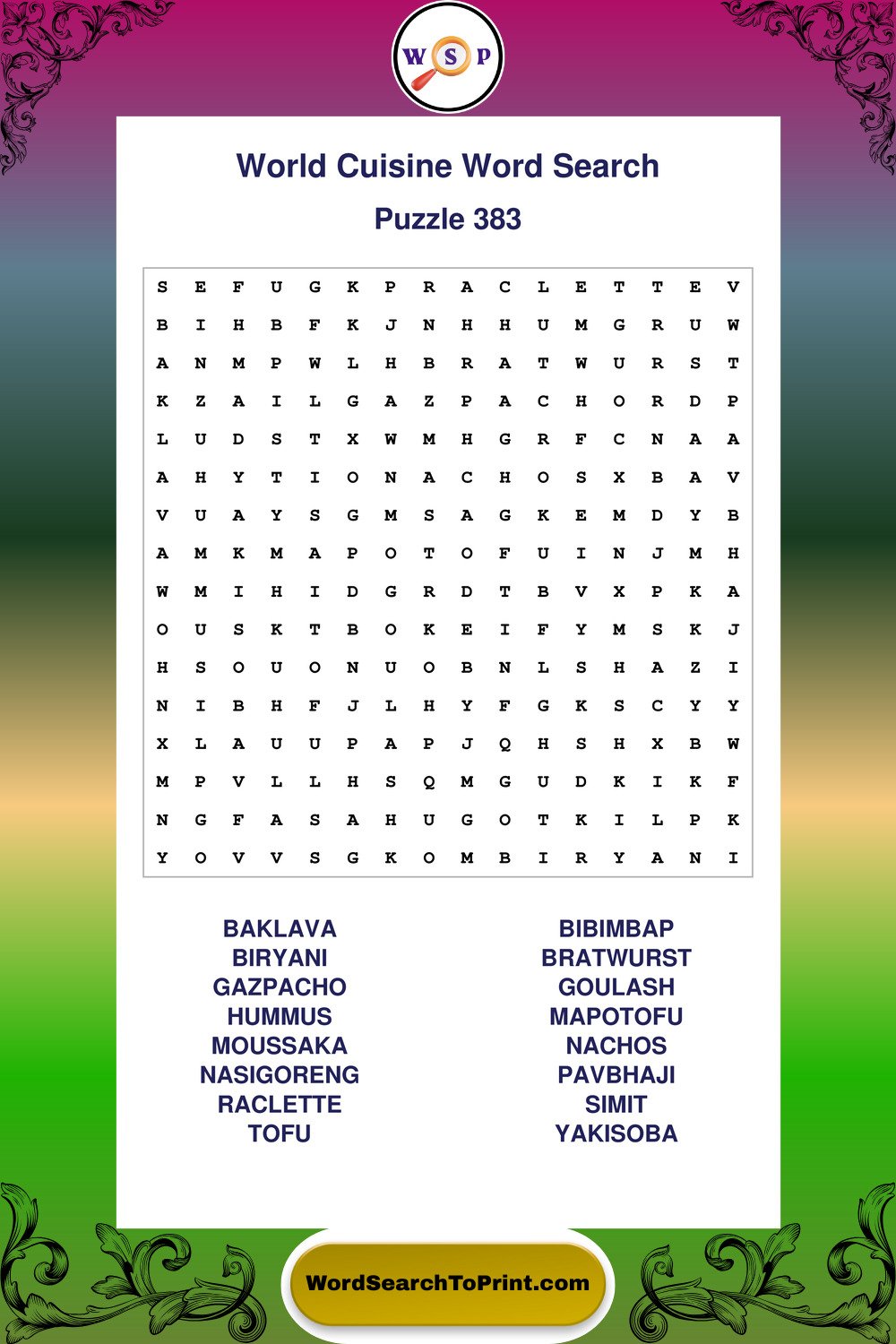 World Cuisine Word Search Puzzle 383
