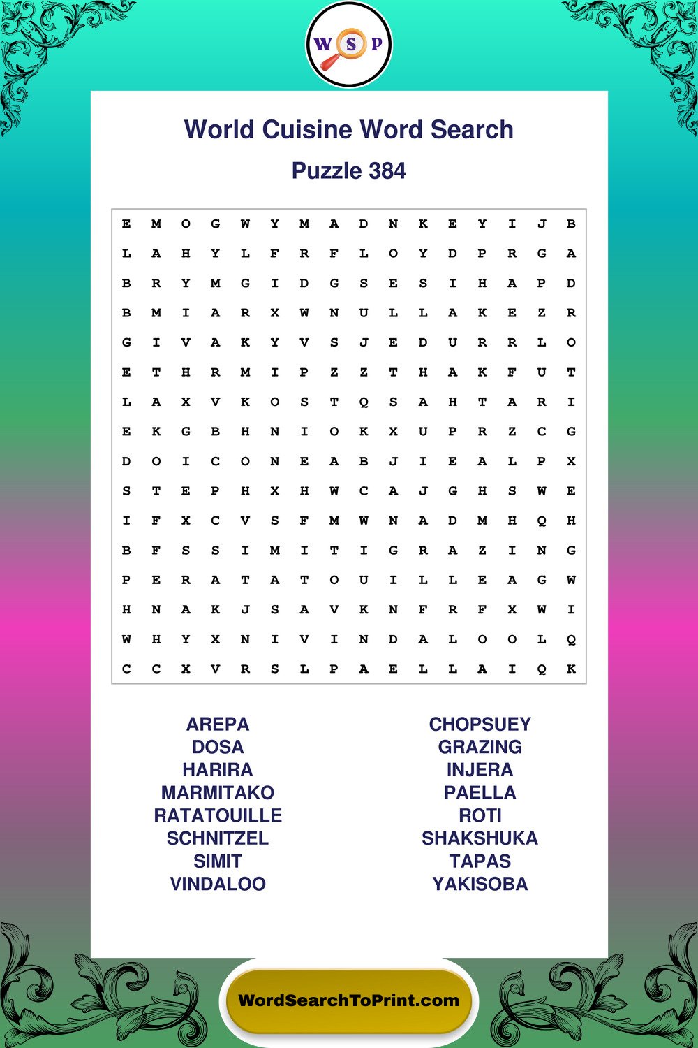 World Cuisine Word Search Puzzle 384