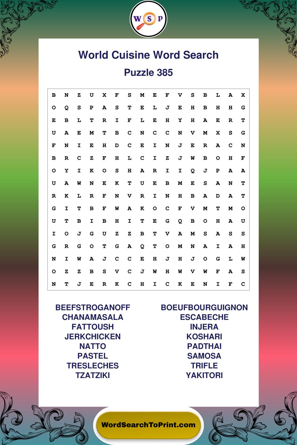 World Cuisine Word Search Puzzle 385