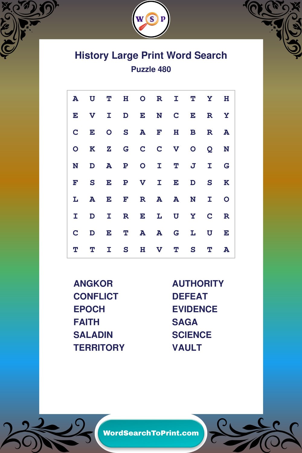 History Word Search Puzzle 480