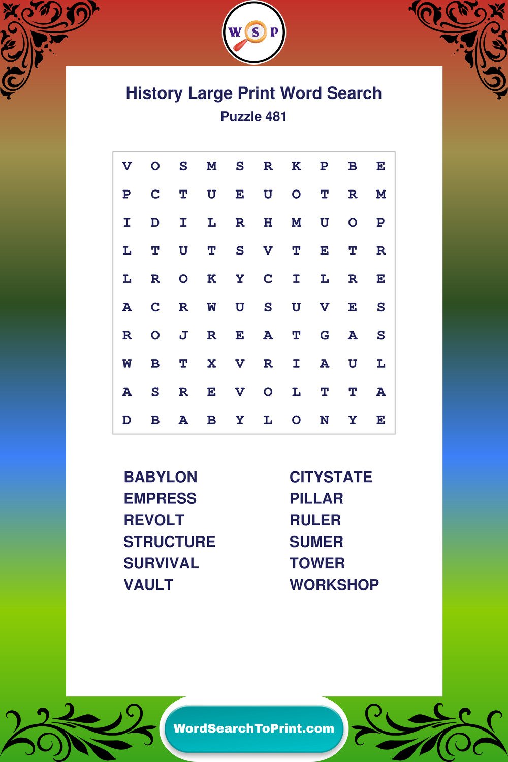 History Word Search Puzzle 481