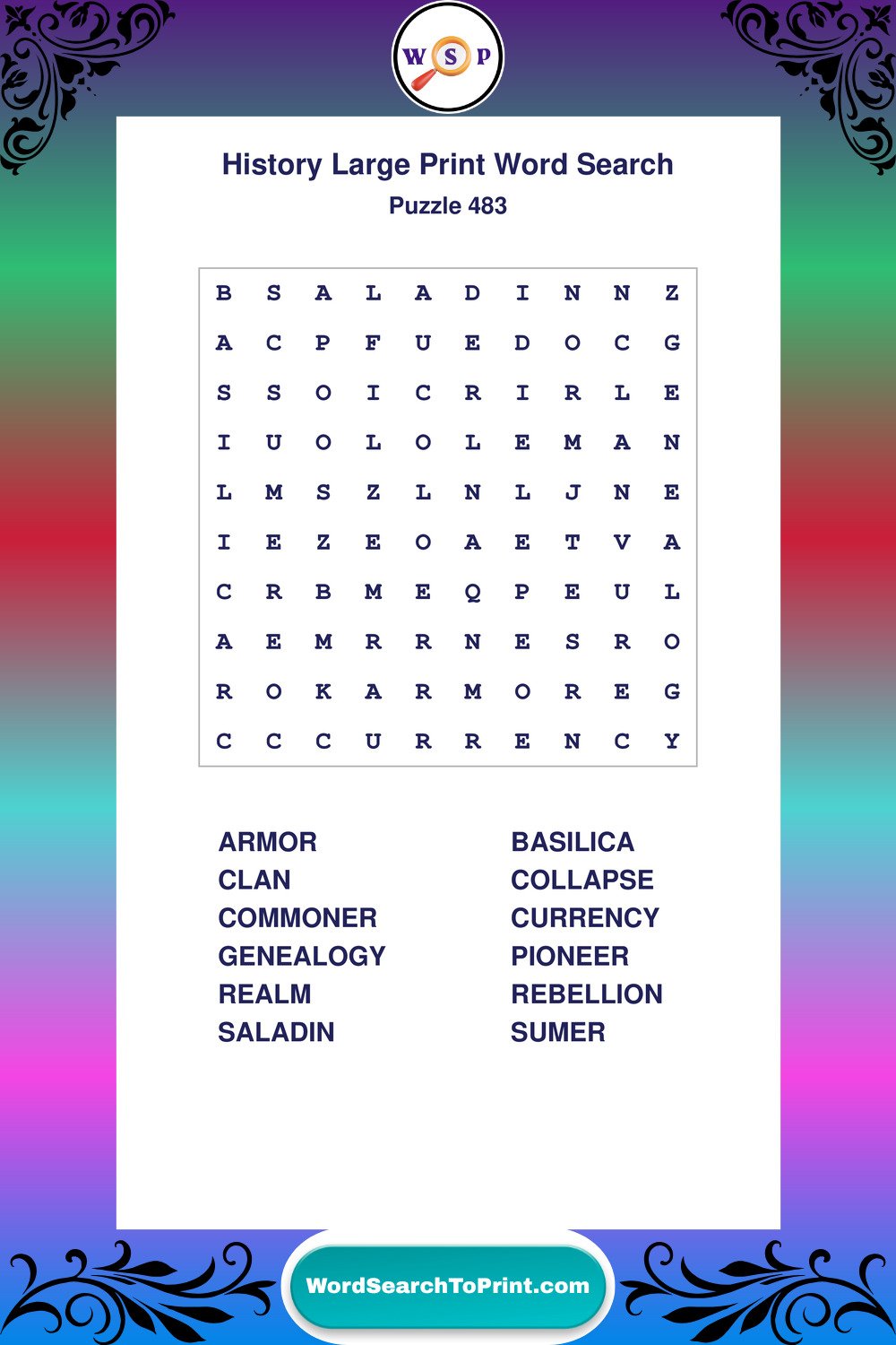 History Word Search Puzzle 483