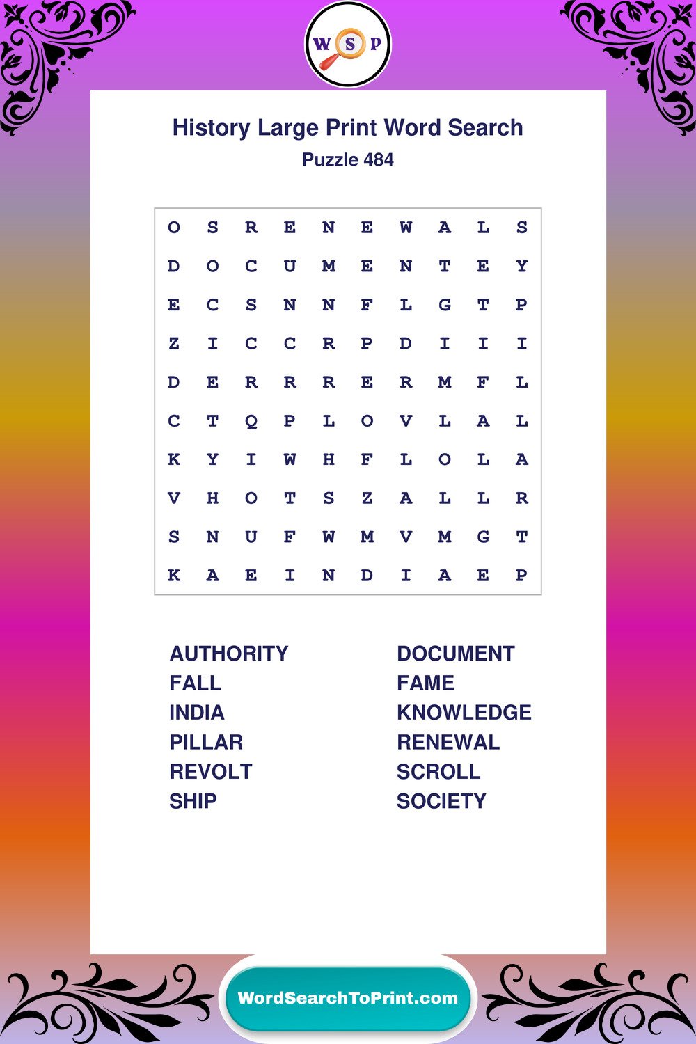 History Word Search Puzzle 484