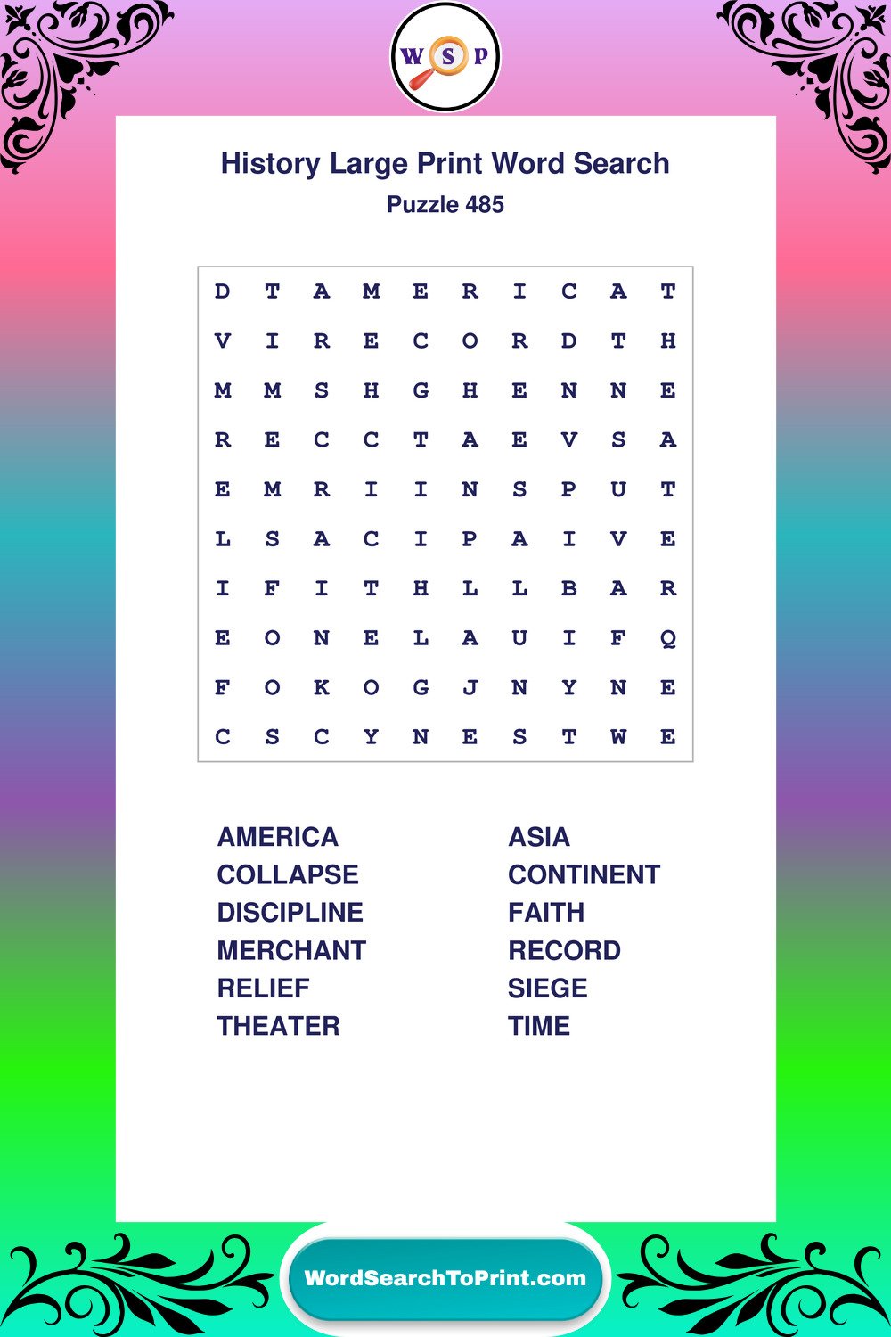 History Word Search Puzzle 485