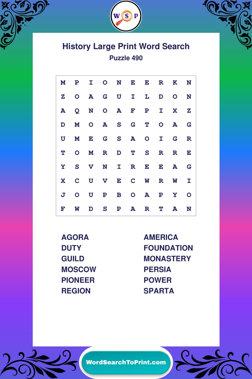 History Word Search Puzzle 490