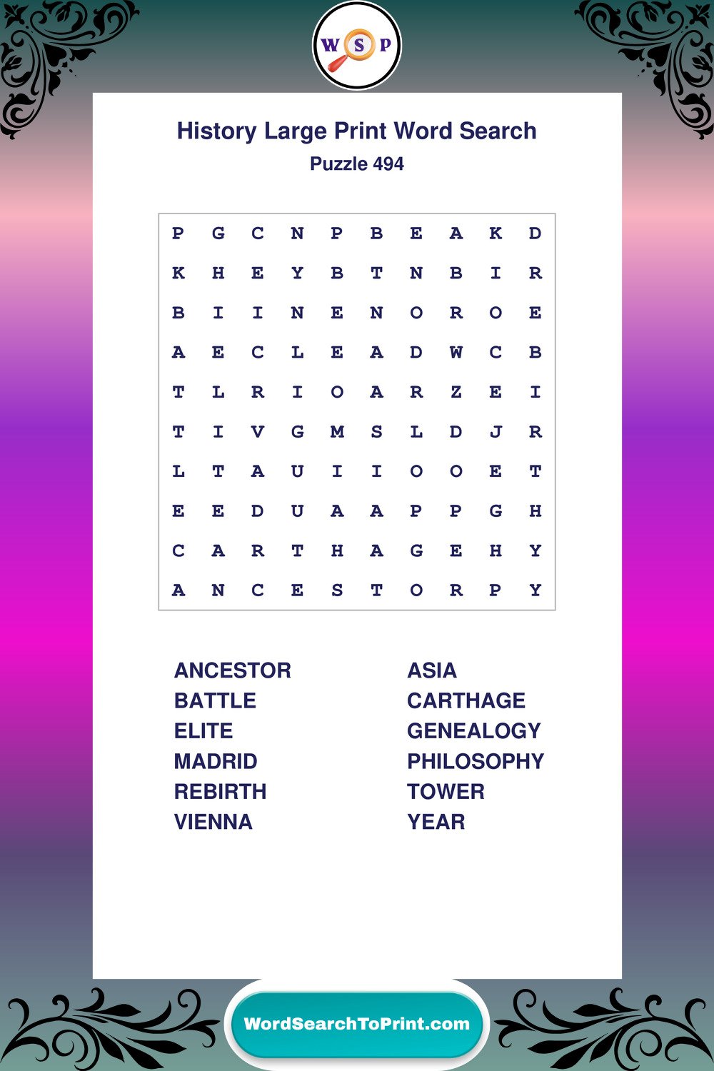 History Word Search Puzzle 494