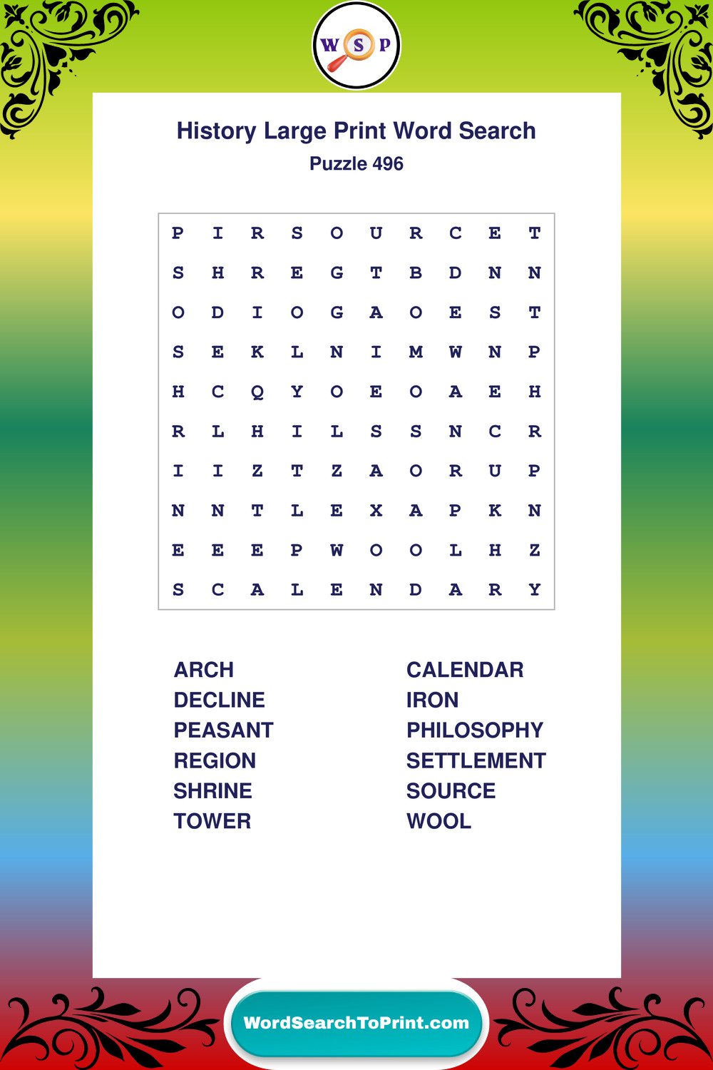 History Word Search Puzzle 496