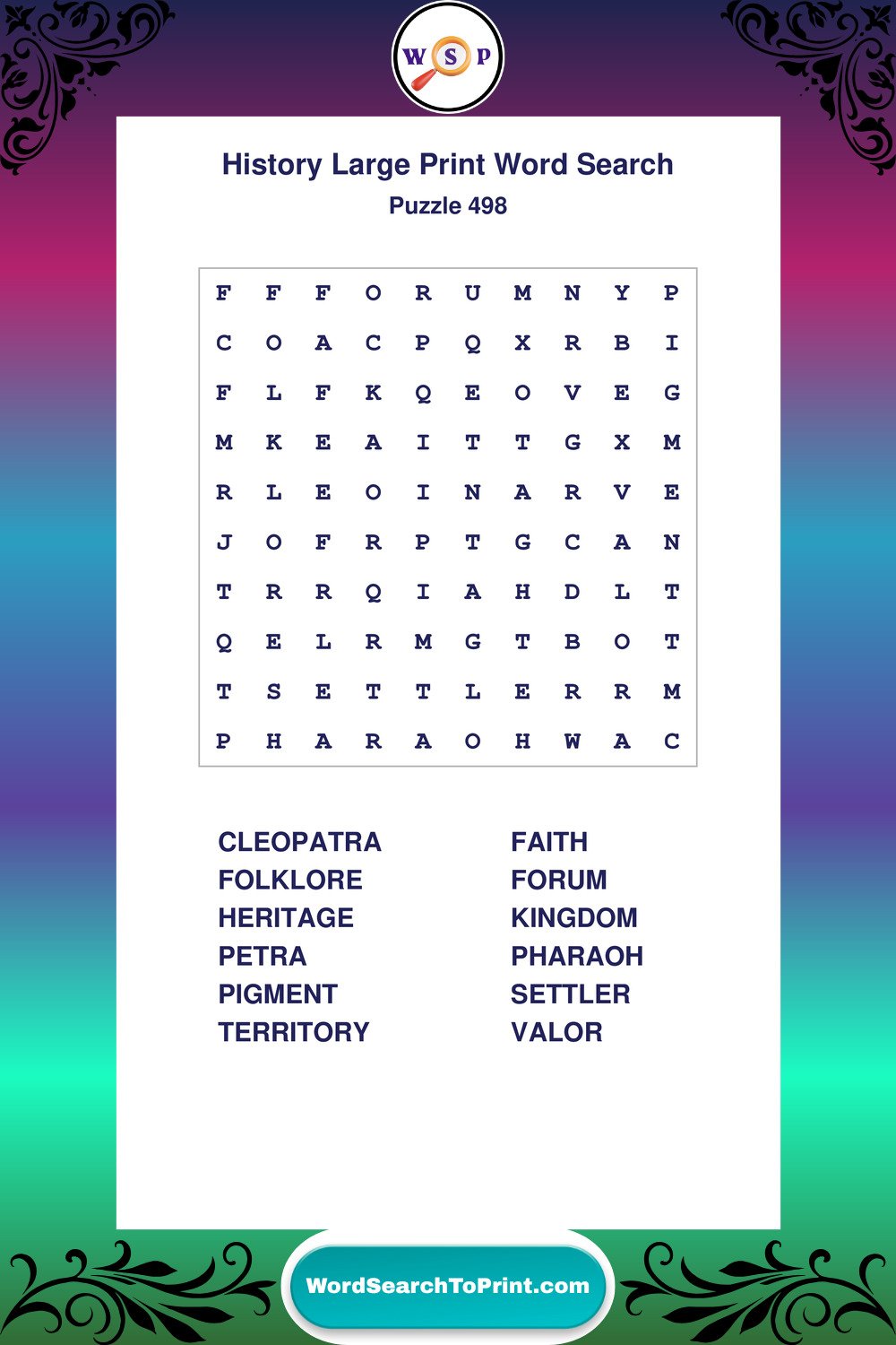 History Word Search Puzzle 498