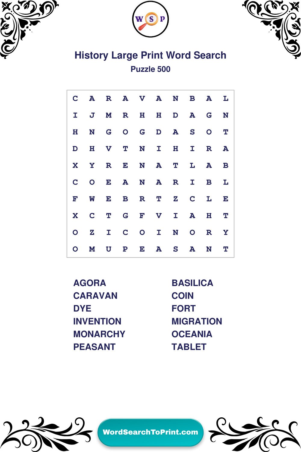 History Word Search Puzzle 500