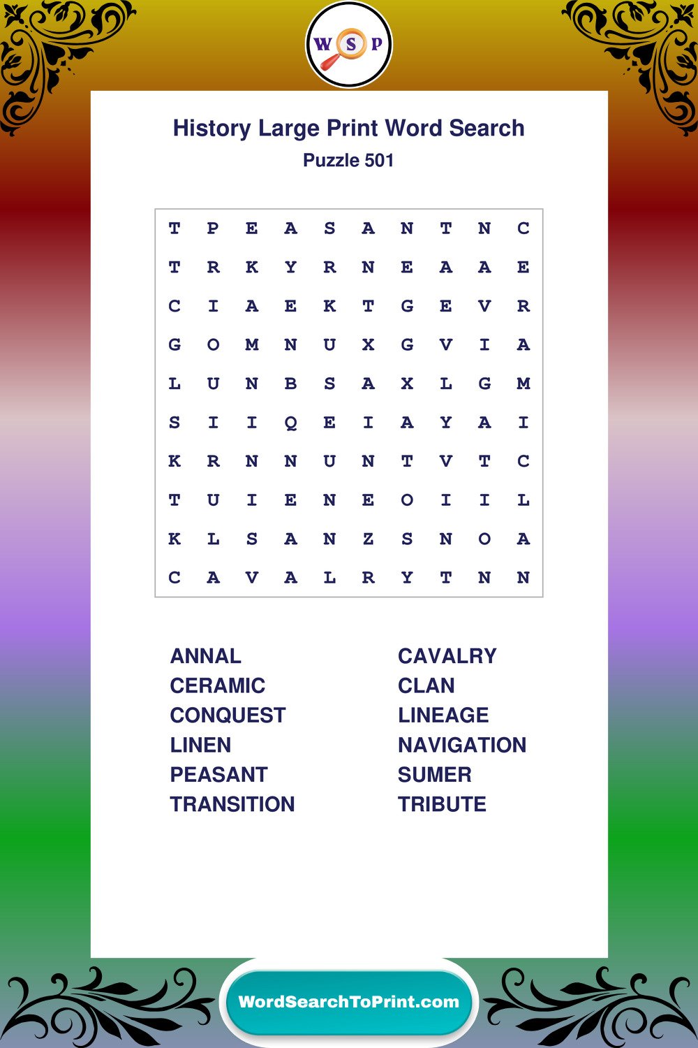 History Word Search Puzzle 501
