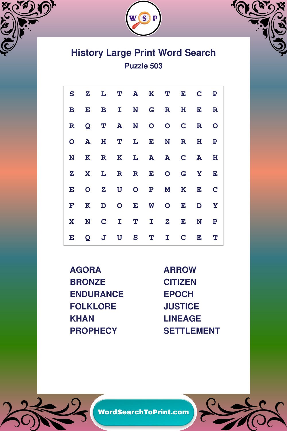 History Word Search Puzzle 503