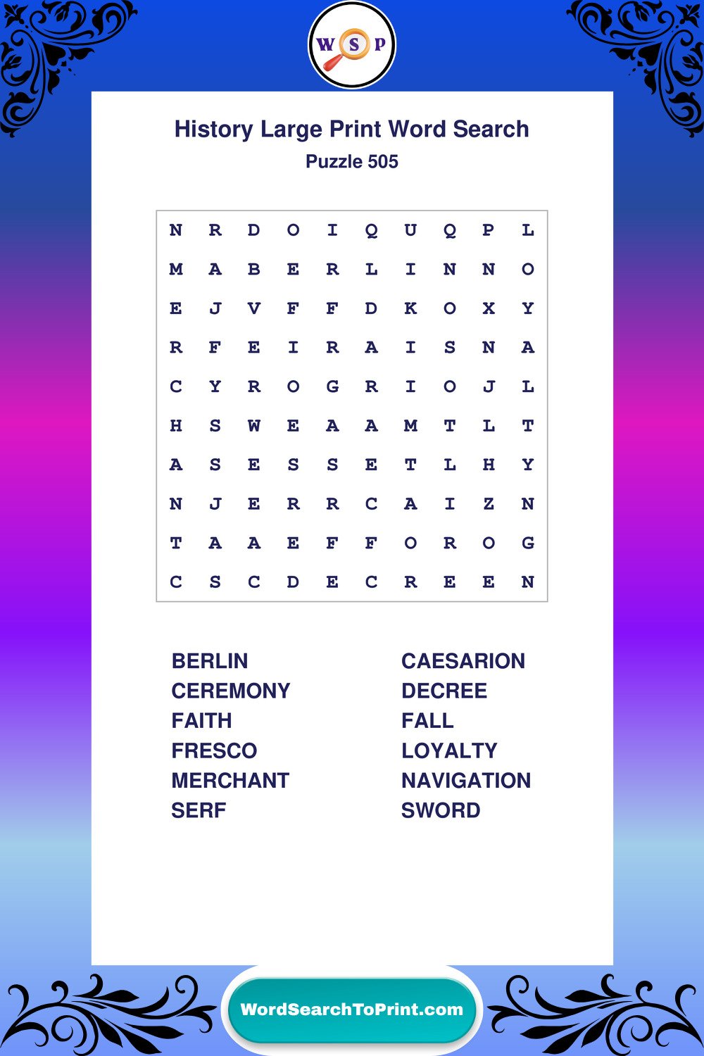 History Word Search Puzzle 505