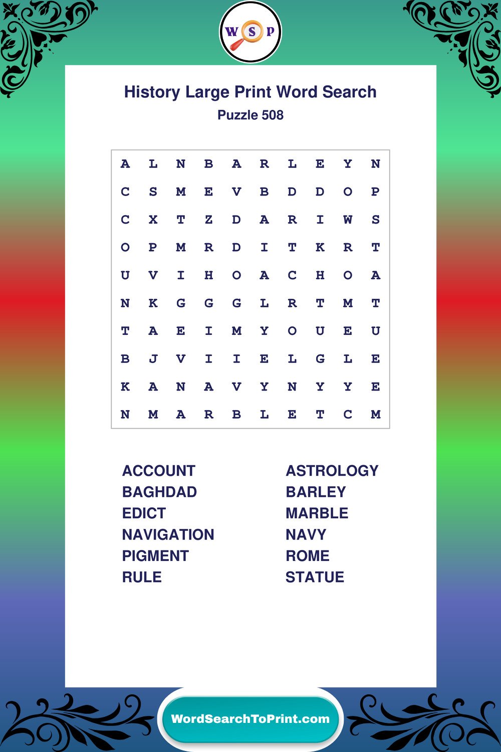 History Word Search Puzzle 508