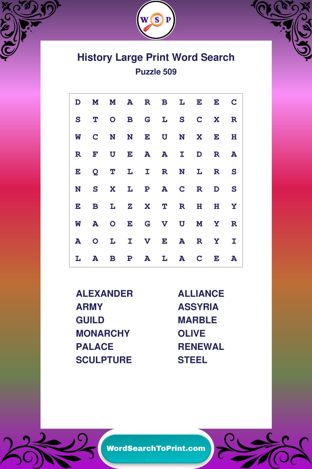 History Word Search Puzzle 509