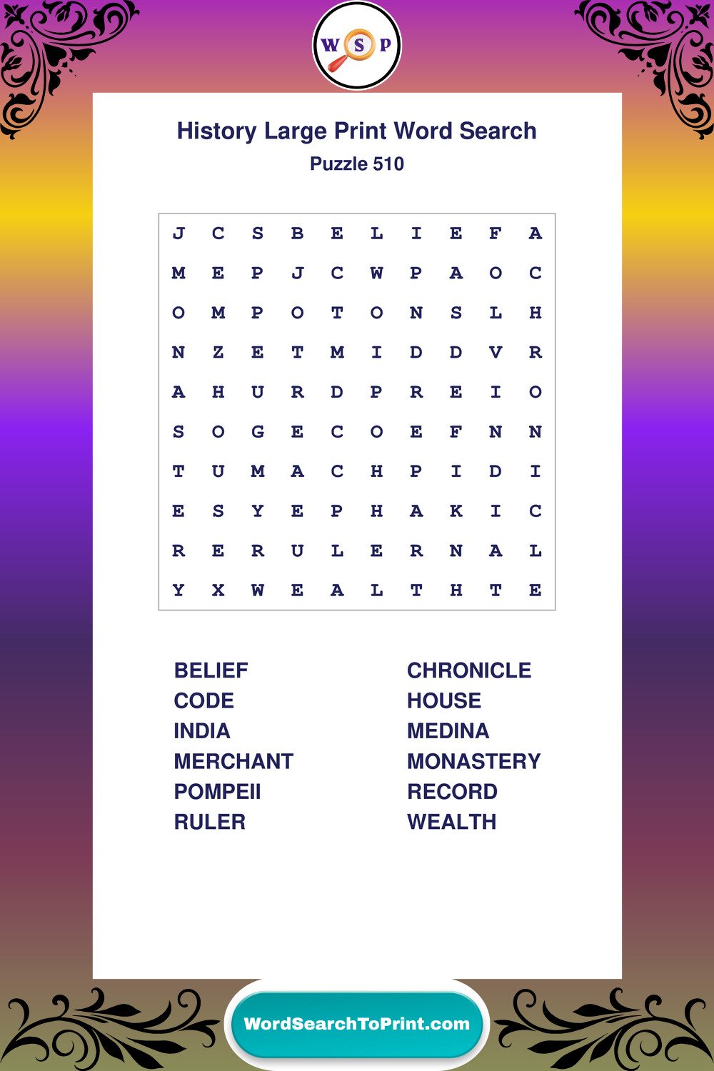 History Word Search Puzzle 510