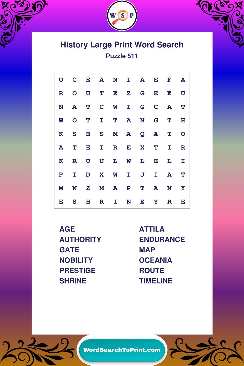 History Word Search Puzzle 511