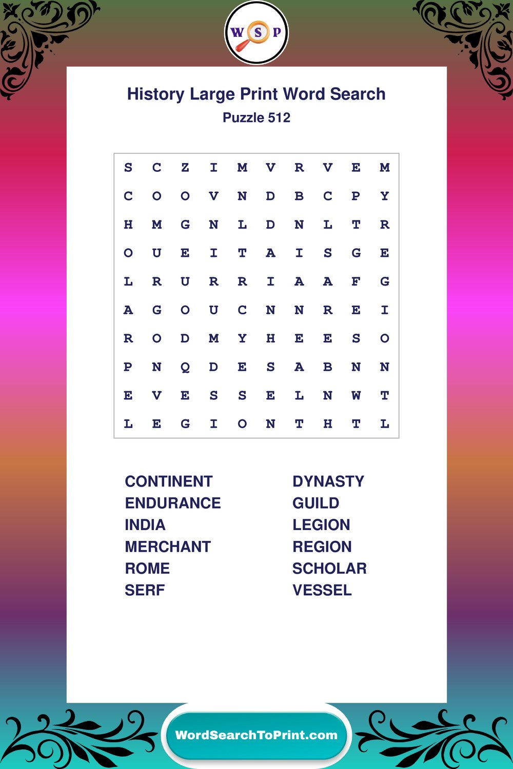 History Word Search Puzzle 512