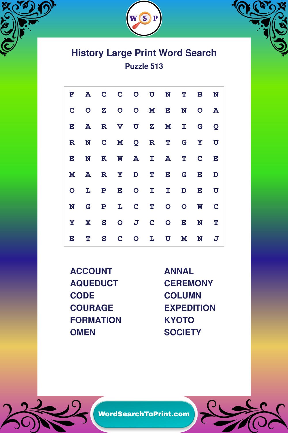 History Word Search Puzzle 513