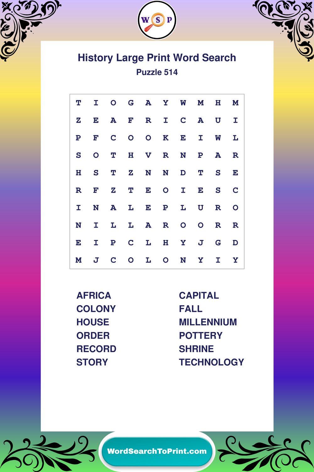 History Word Search Puzzle 514