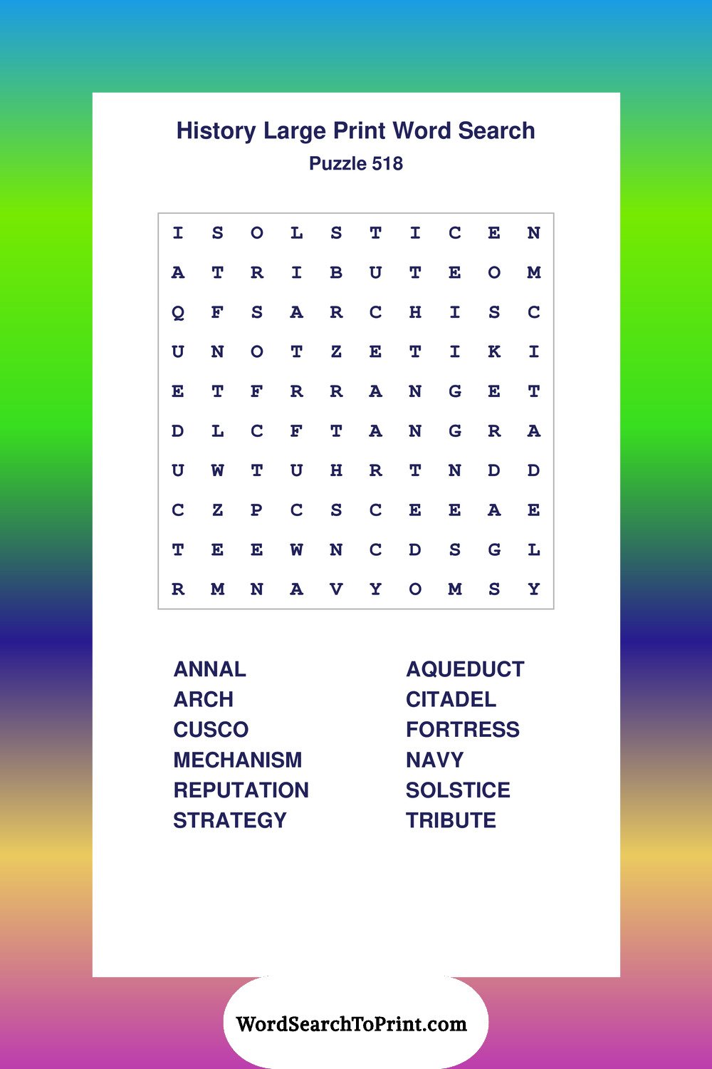 History Word Search Puzzle 518