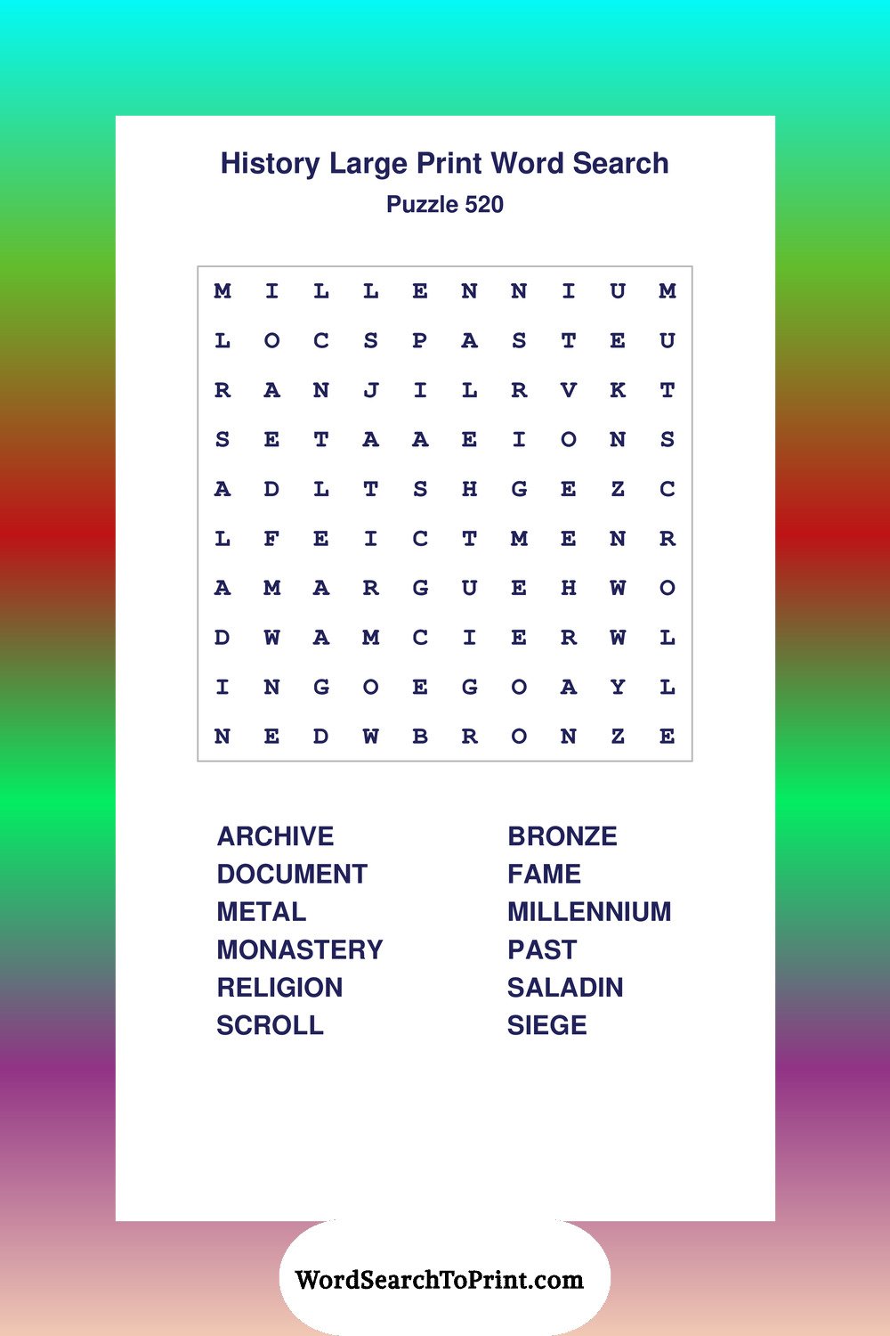 History Word Search Puzzle 520