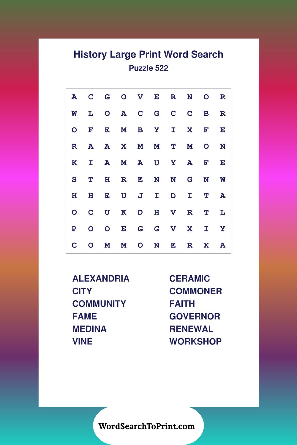 History Word Search Puzzle 522