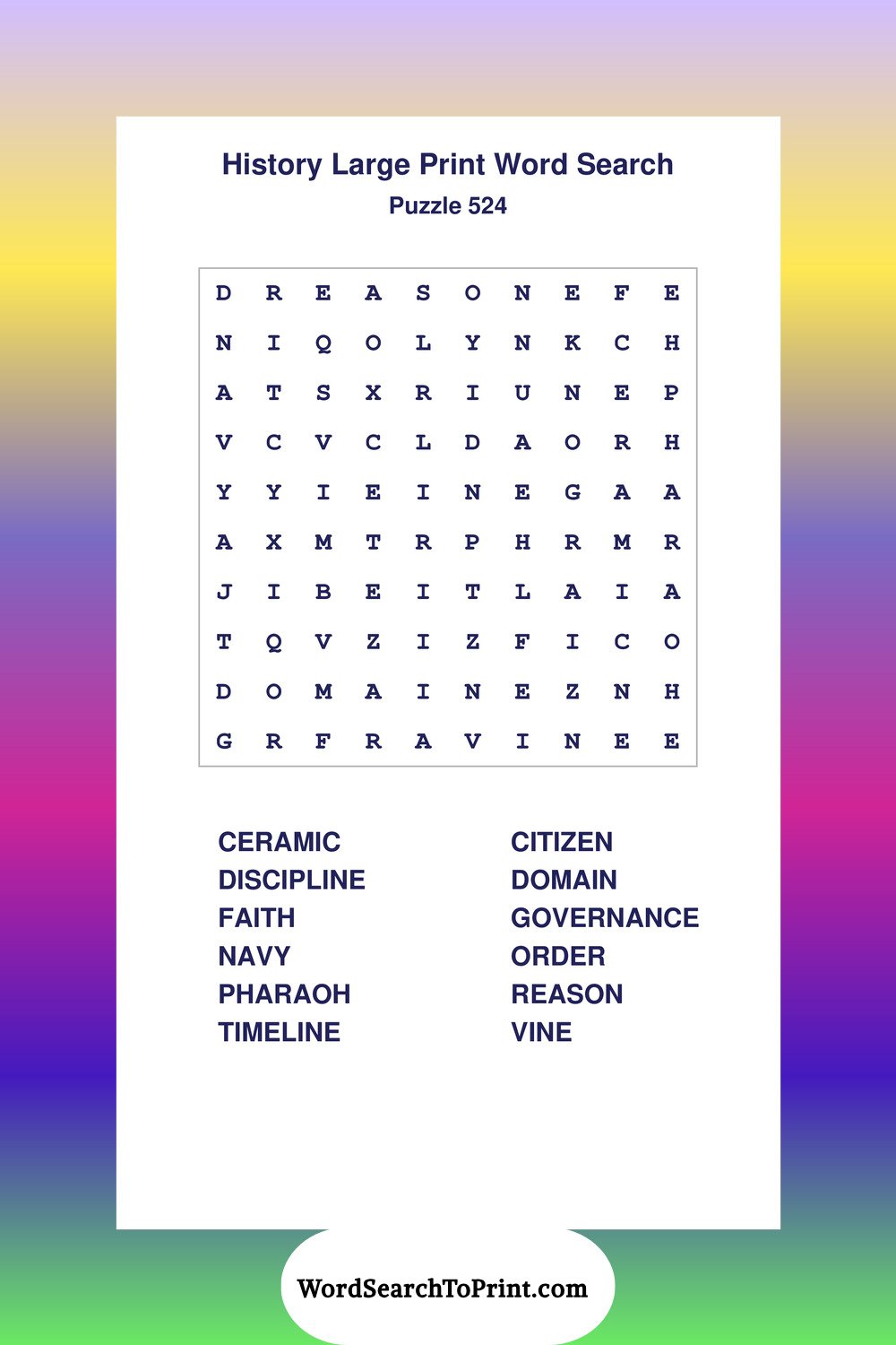 History Word Search Puzzle 524