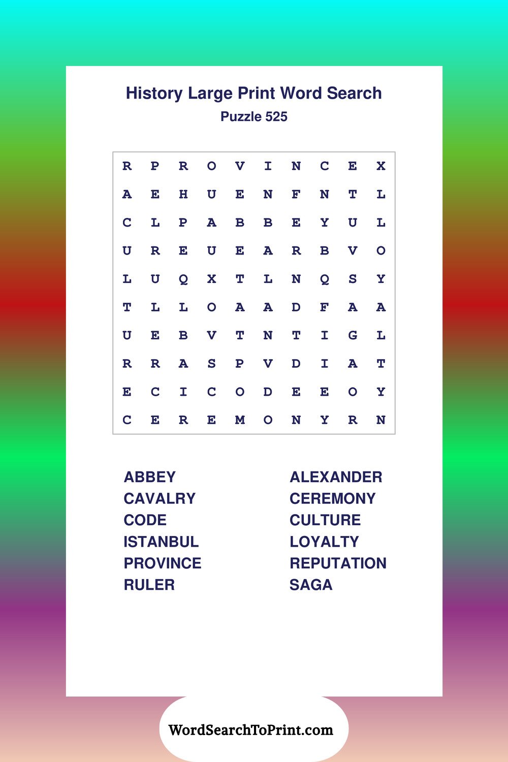 History Word Search Puzzle 525