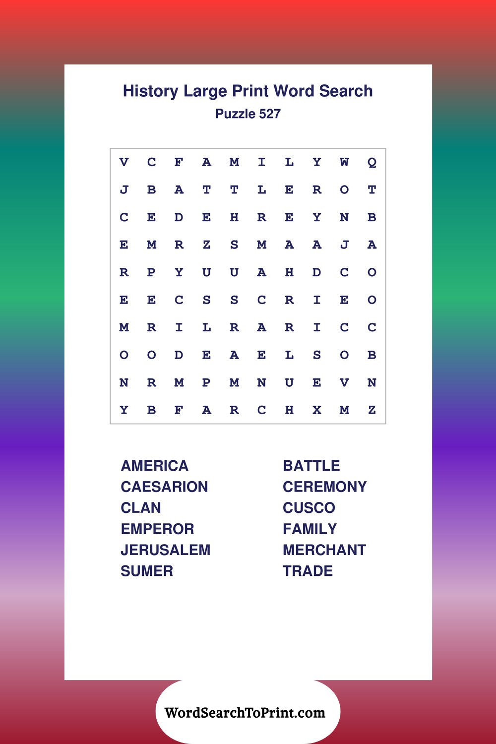 History Word Search Puzzle 527