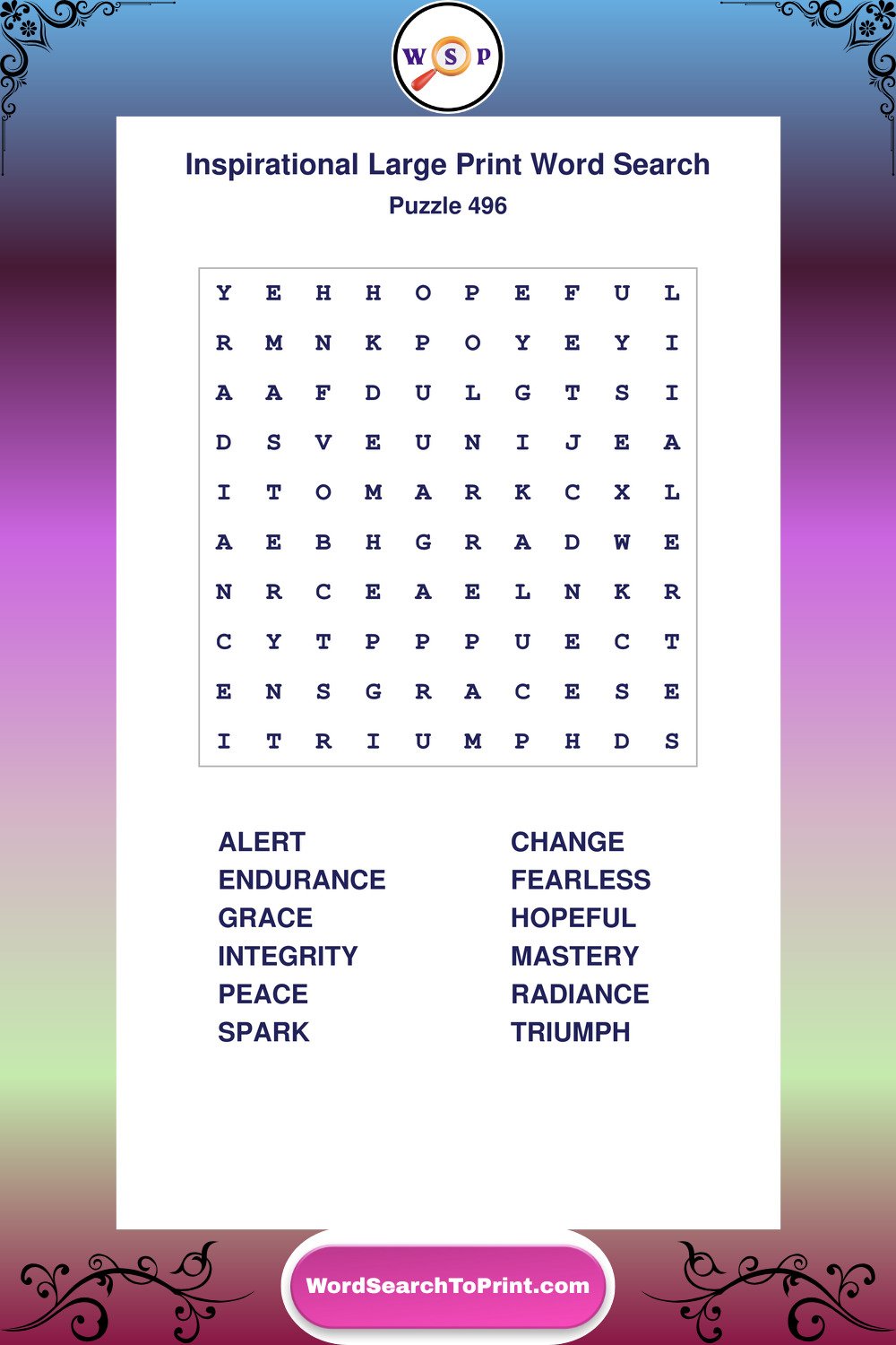 Inspirational Word Search Puzzle 496