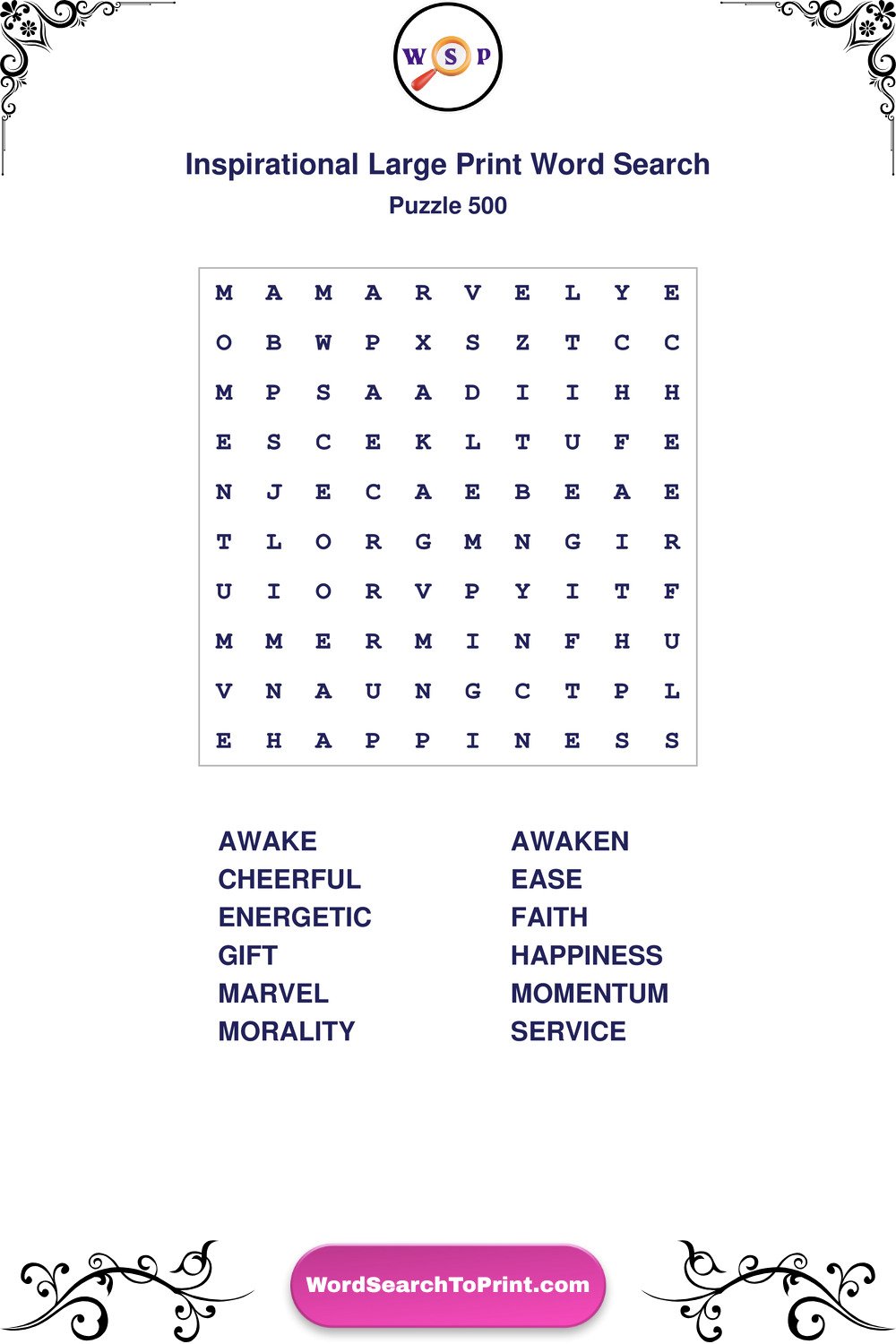 Inspirational Word Search Puzzle 500