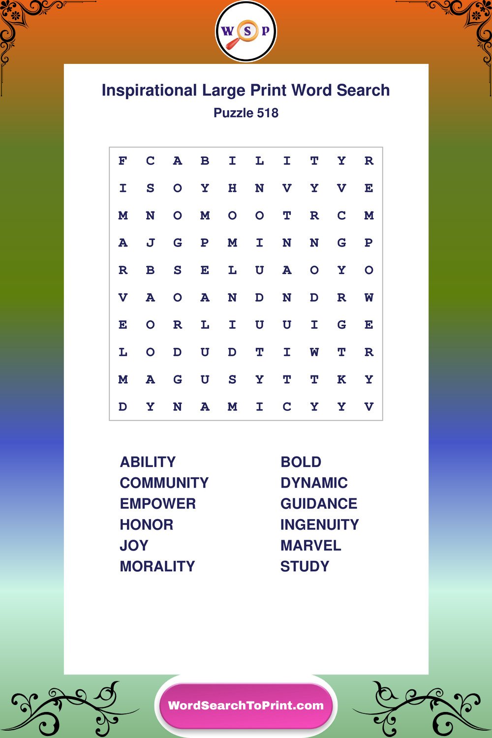 Inspirational Word Search Puzzle 518
