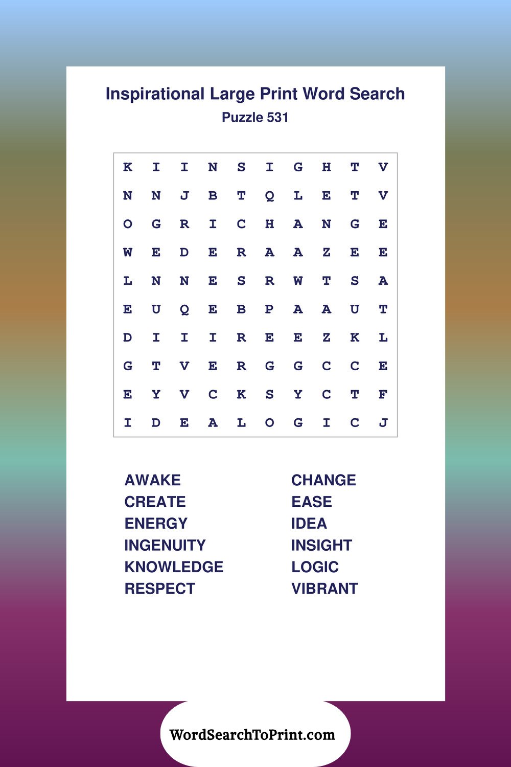 Inspirational Word Search Puzzle 531