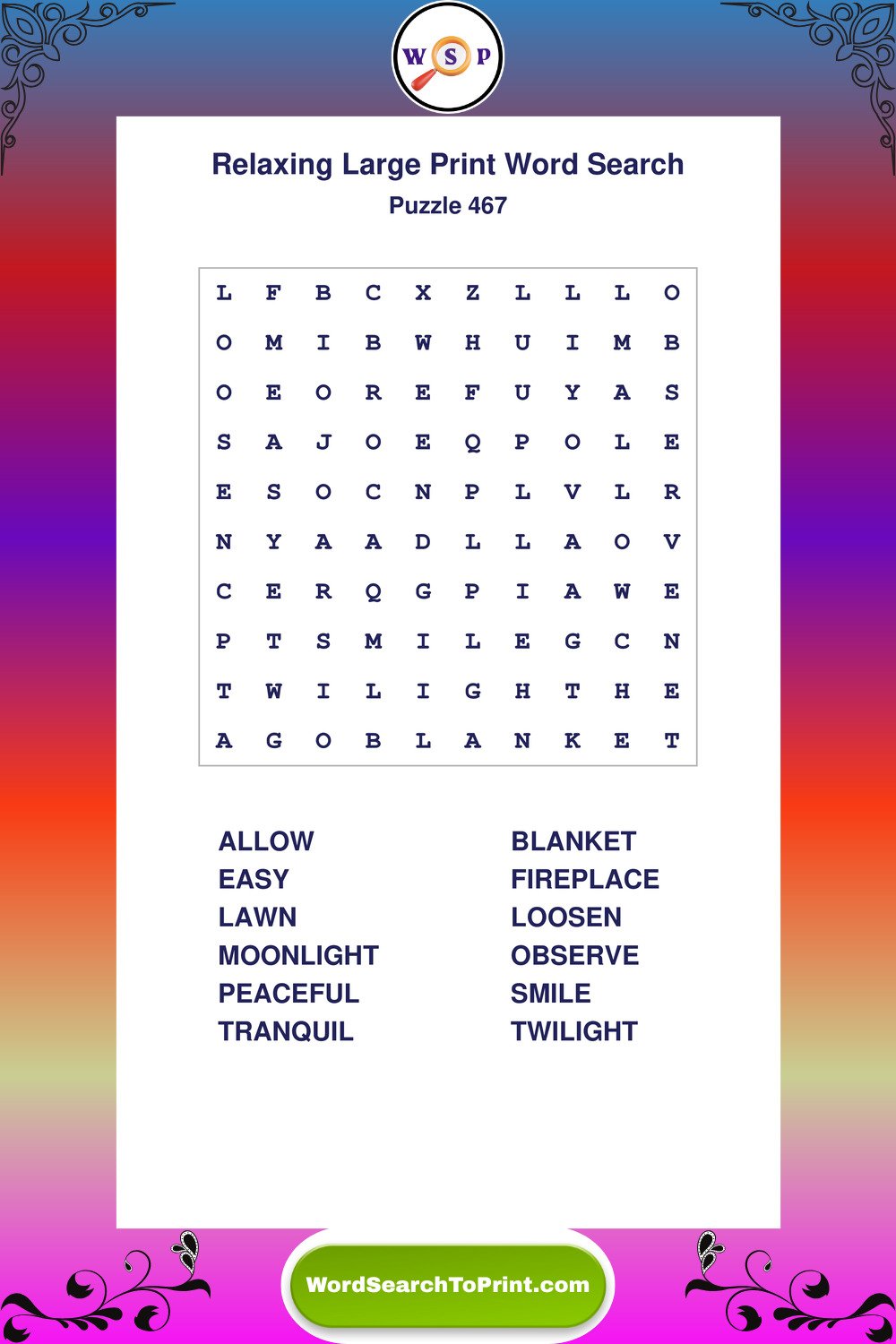 Relaxing Word Search Puzzle 467