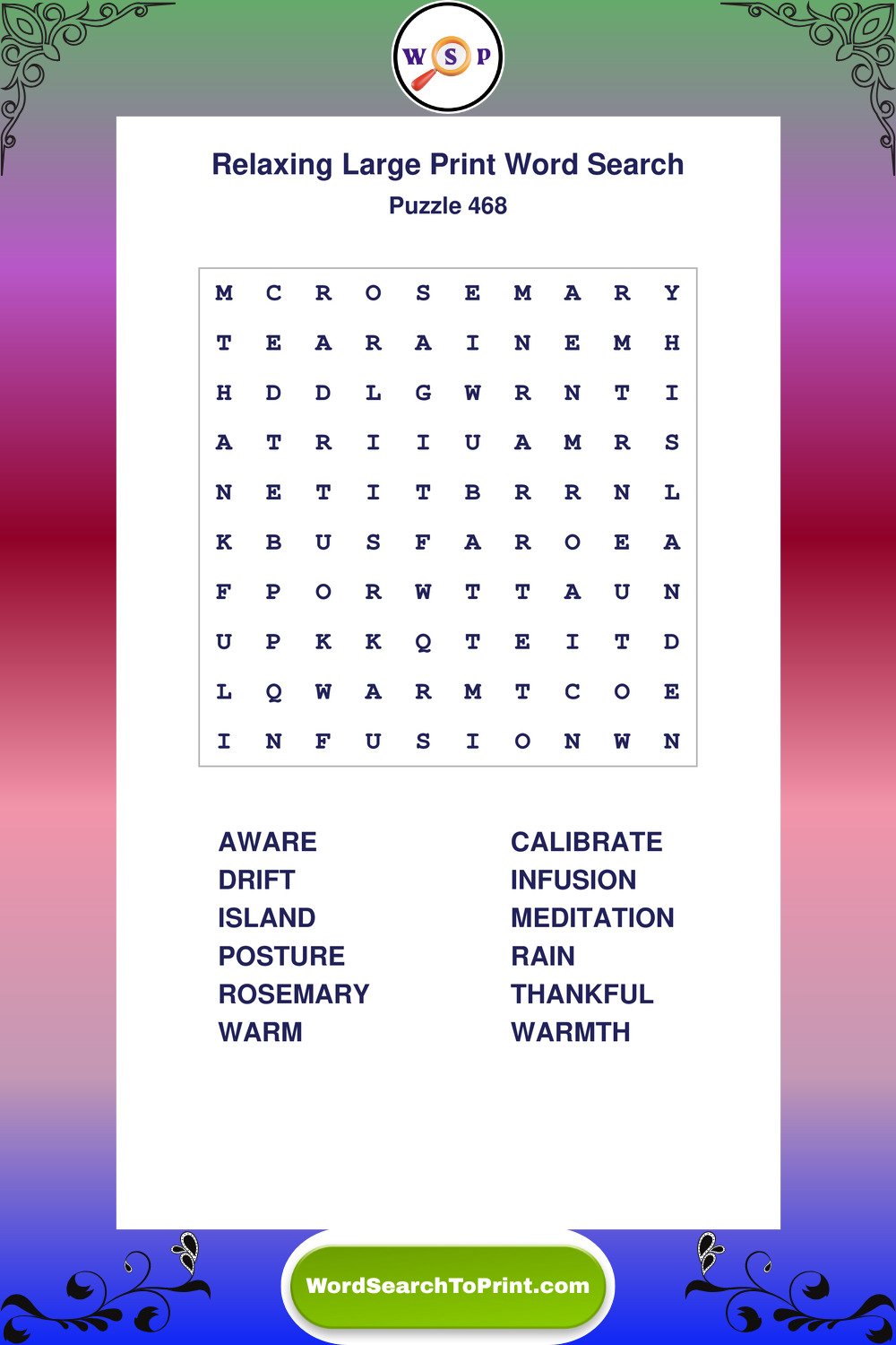 Relaxing Word Search Puzzle 468