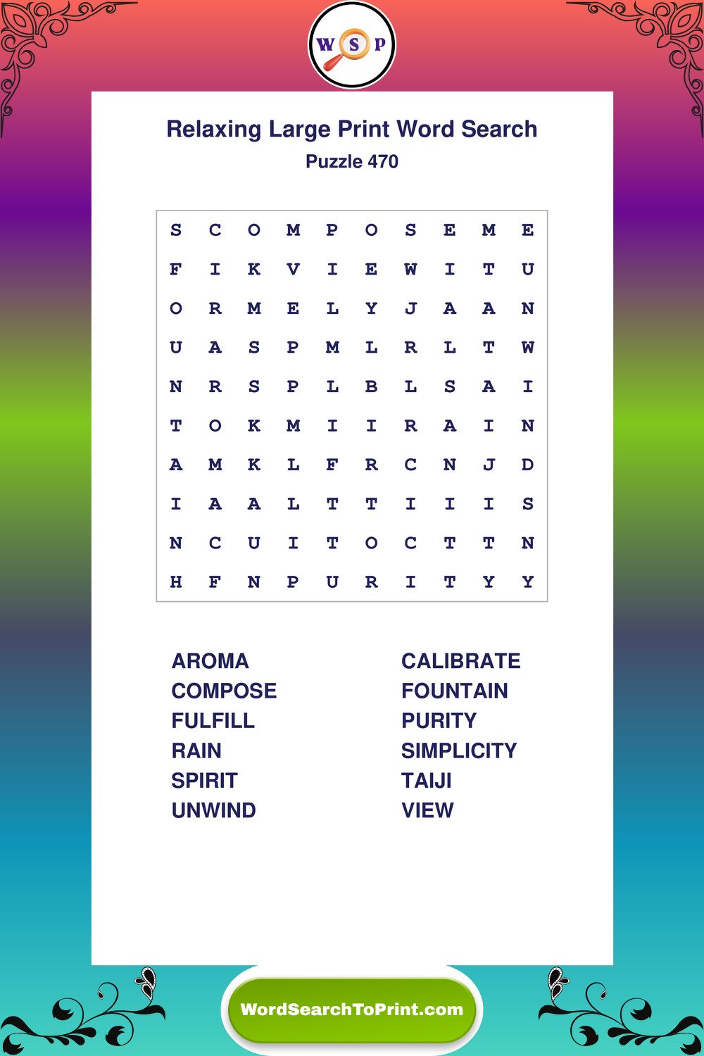 Relaxing Word Search Puzzle 470