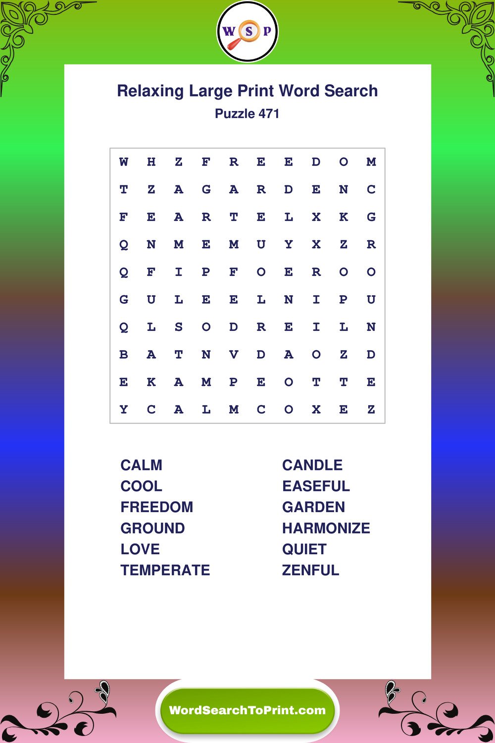 Relaxing Word Search Puzzle 471