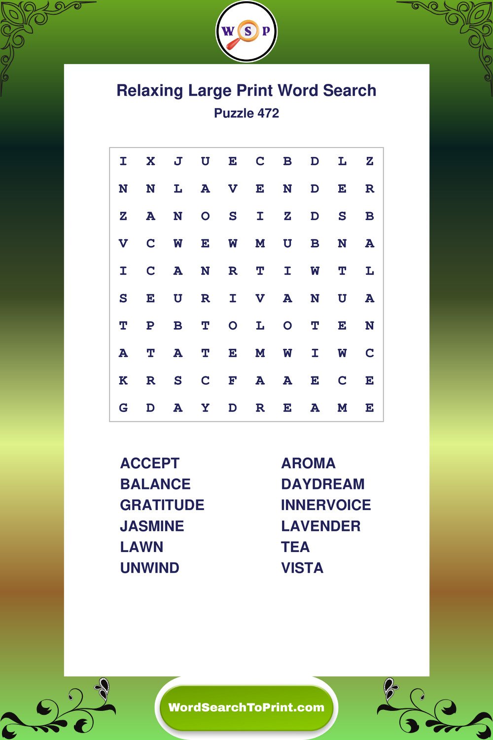 Relaxing Word Search Puzzle 472