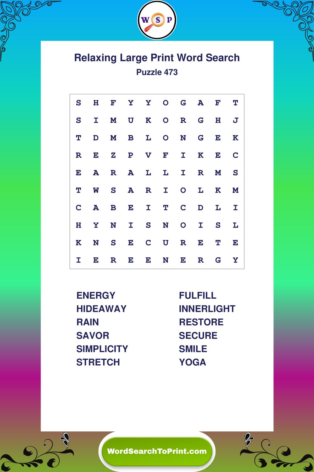 Relaxing Word Search Puzzle 473