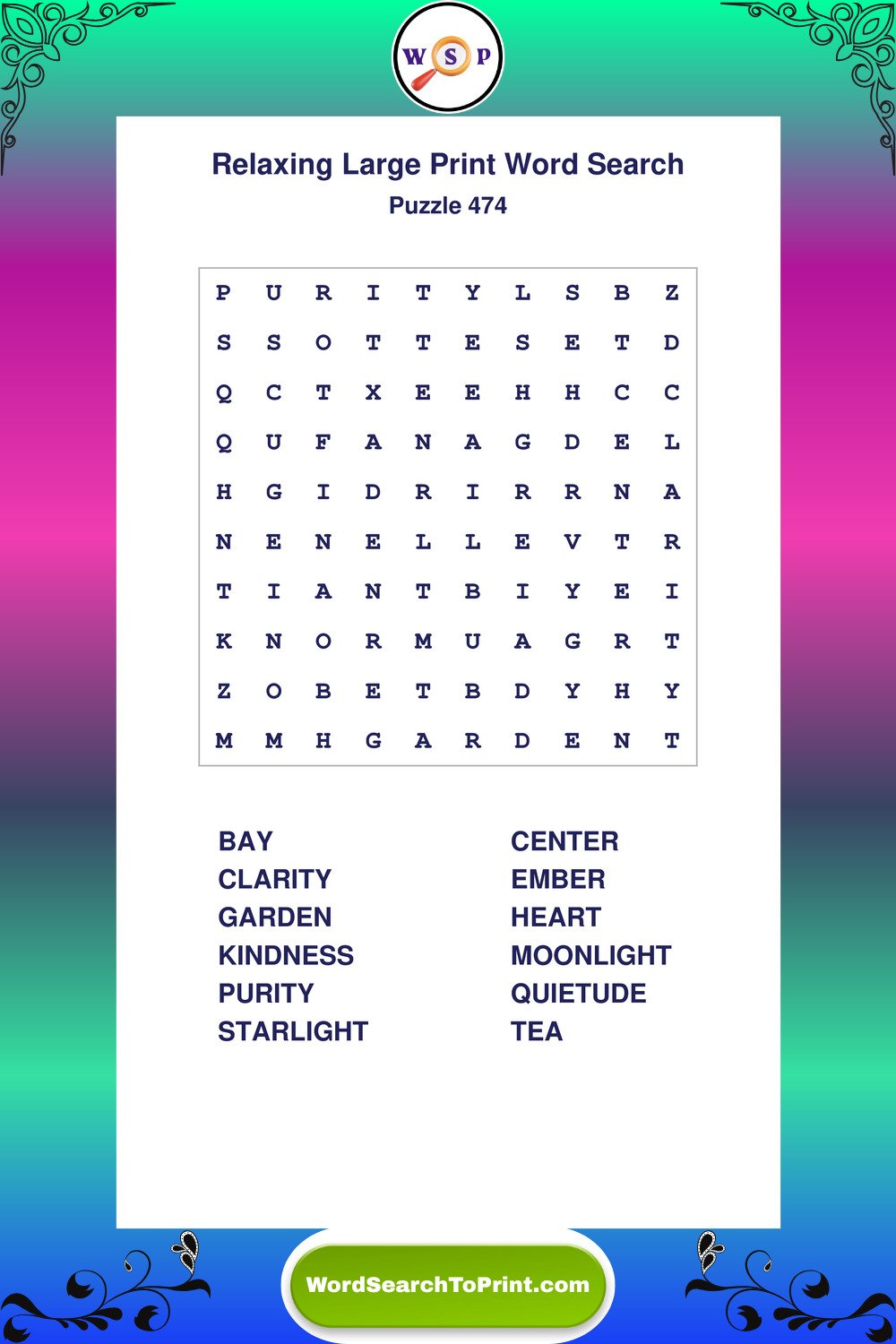 Relaxing Word Search Puzzle 474