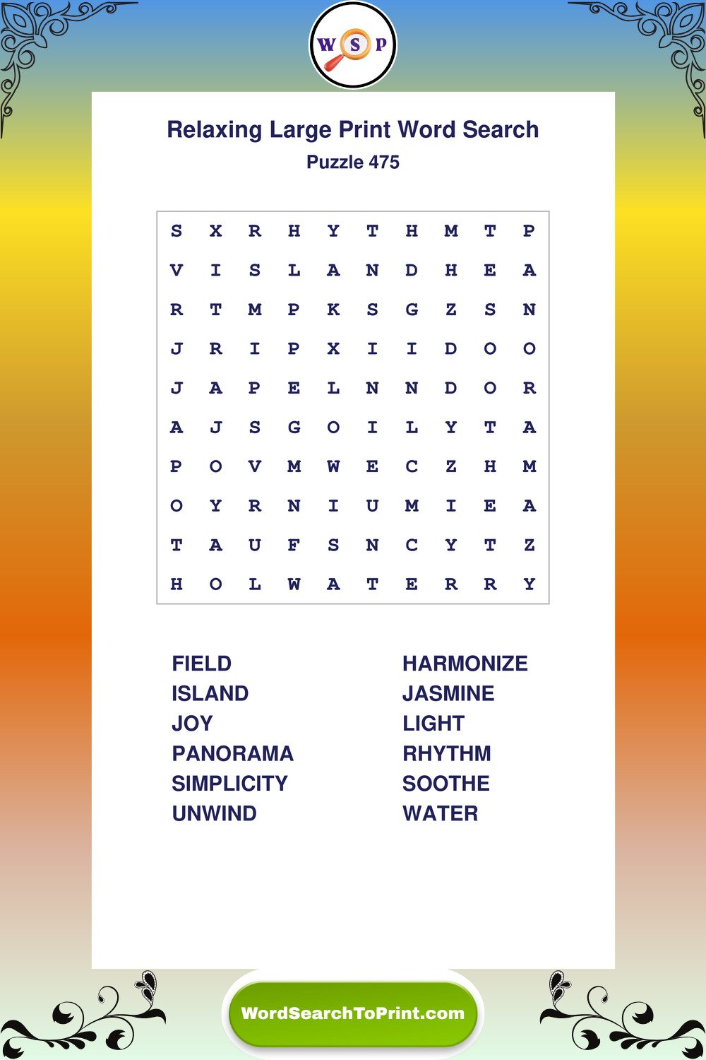 Relaxing Word Search Puzzle 475