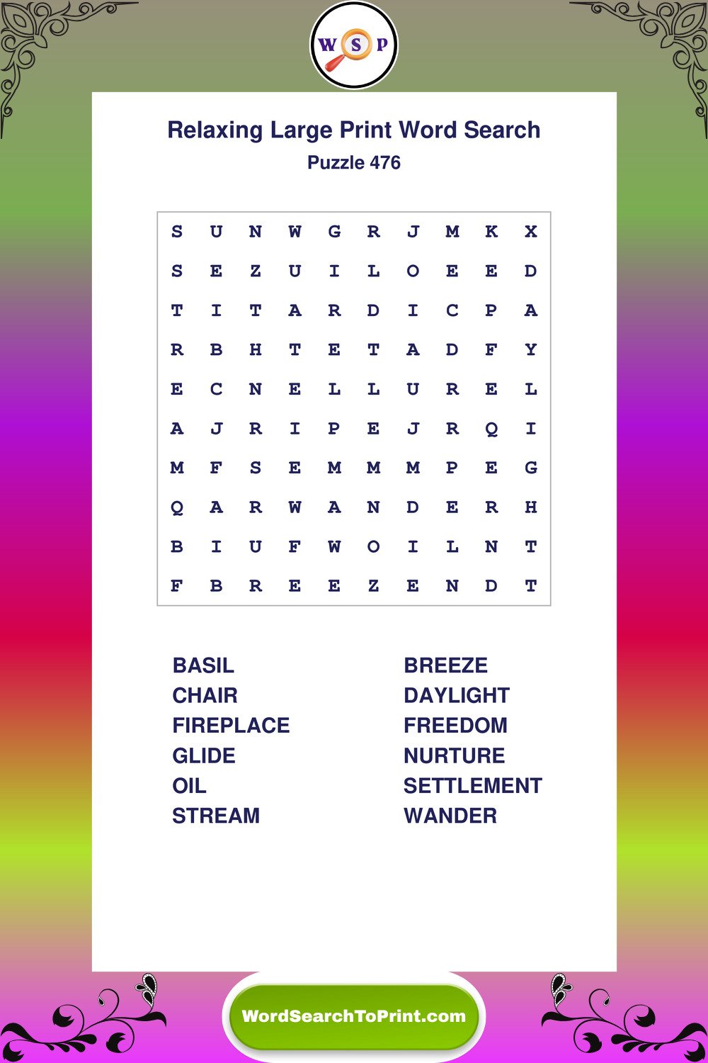 Relaxing Word Search Puzzle 476